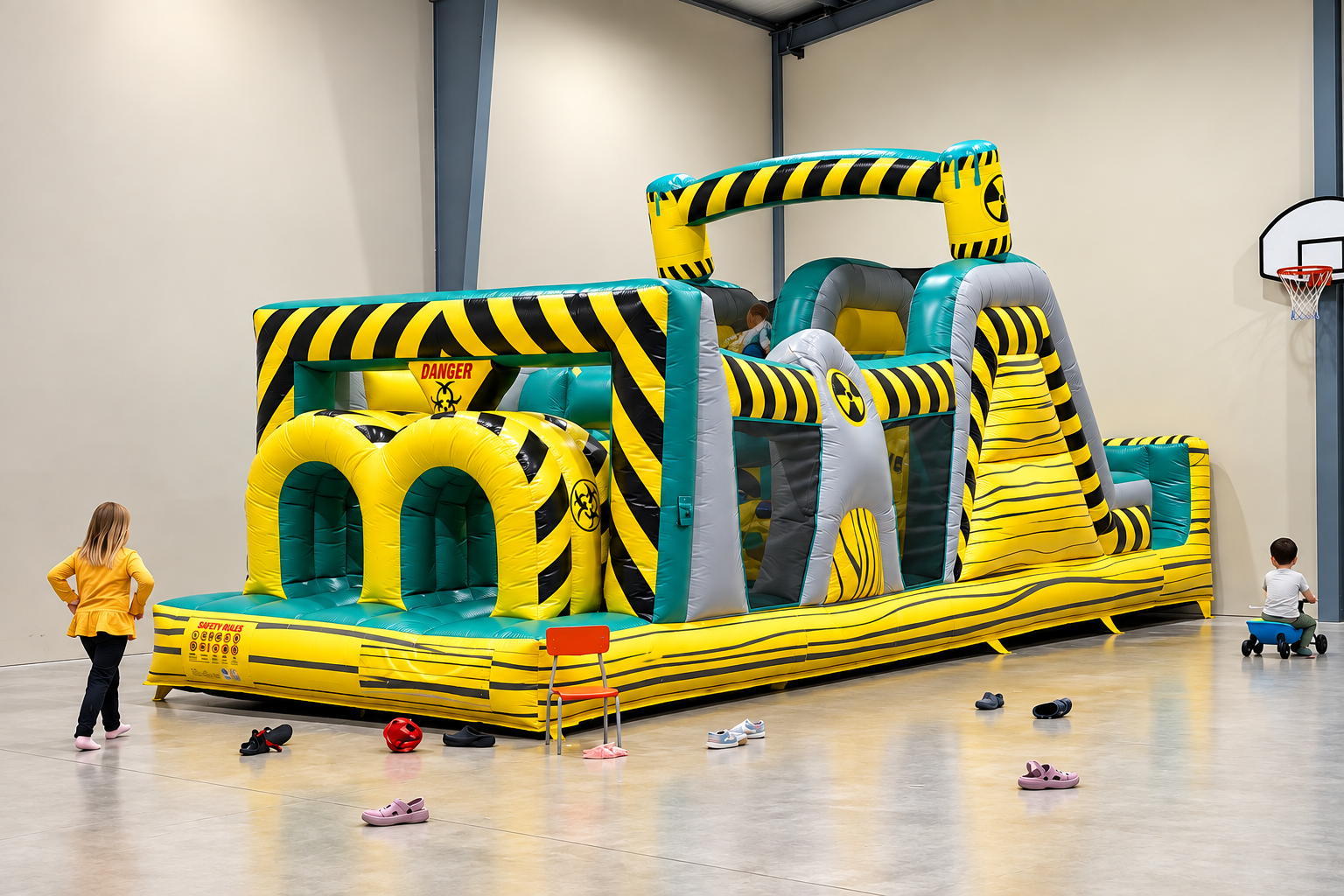 Bounce castle set up in the gym at Rocanville Pentecostal Church